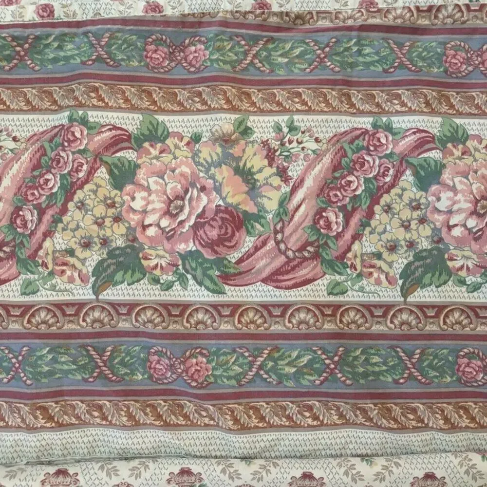 VTG DAN RIVER Colonial Floral Print QUEEN Flat Sheet  Made in USA